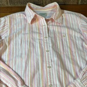 L.L. Bean Pink Multicolor Striped Button Down Shirt SMALL 100% Cotton